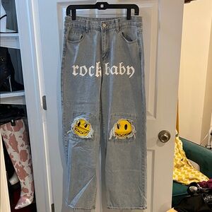 Women's Blue Jeans with Yellow Accents